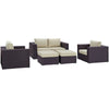 Modway Convene Wicker Rattan 5-Piece Outdoor Patio Furniture Set with Cushions in Espresso Beige