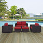 Modway Convene Wicker Rattan 5-Piece Outdoor Patio Furniture Set with Cushions in Espresso Red MDY-EEI-2158-EXP-RED-SET