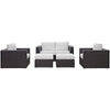 Modway Convene Wicker Rattan 5-Piece Outdoor Patio Furniture Set with Cushions in Espresso White MDY-EEI-2158-EXP-WHI-SET