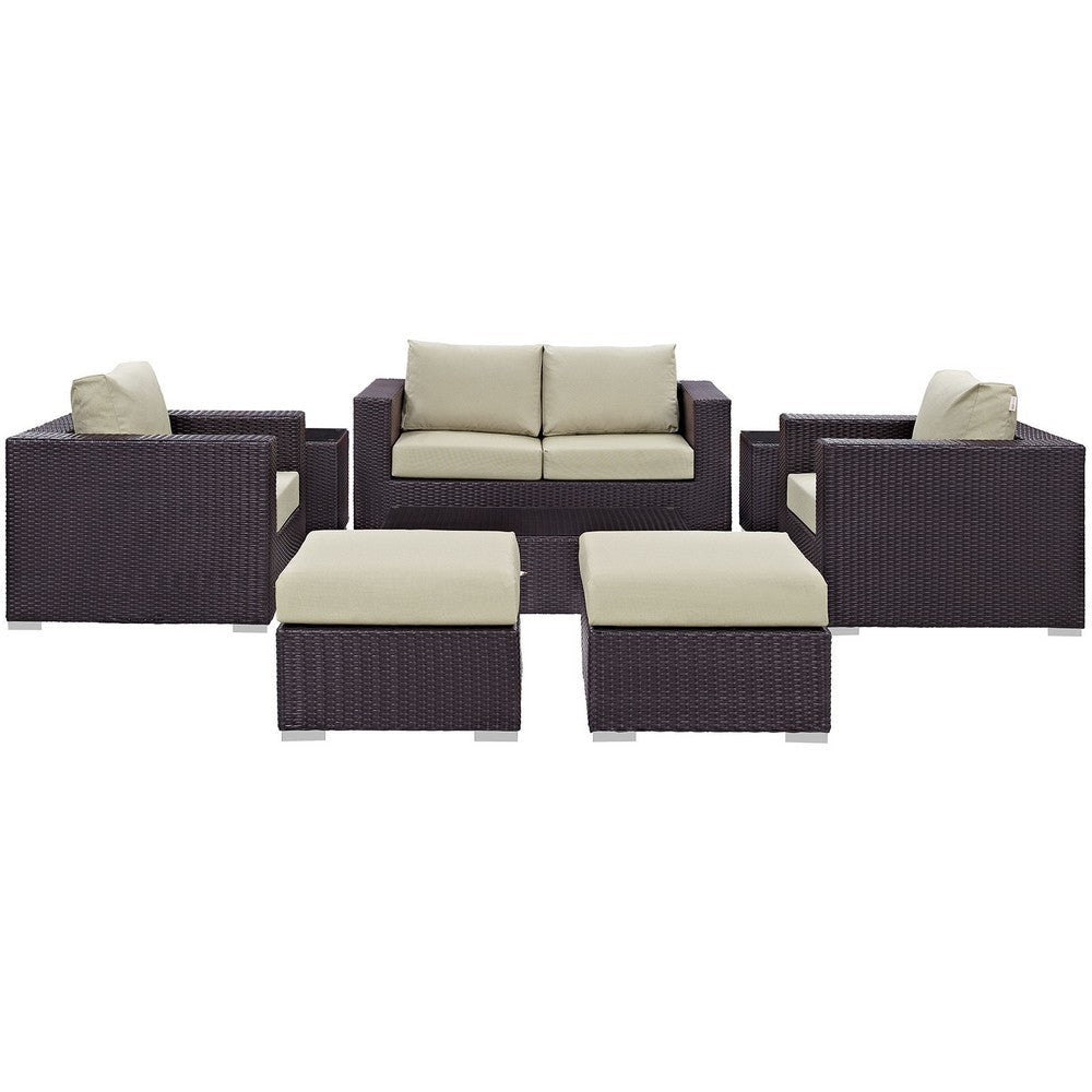 Modway Convene 8-Piece Outdoor Patio Sofa Set with Powder Coated Aluminum Frame in Espresso Beige MDY-EEI-2159-EXP-BEI-SET