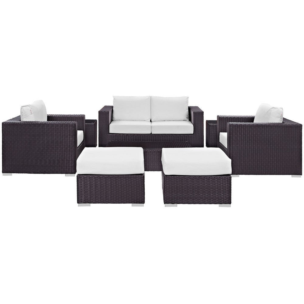 Modway Convene 8-Piece Outdoor Patio Sofa Set with Powder Coated Aluminum Frame in Espresso White MDY-EEI-2159-EXP-WHI-SET