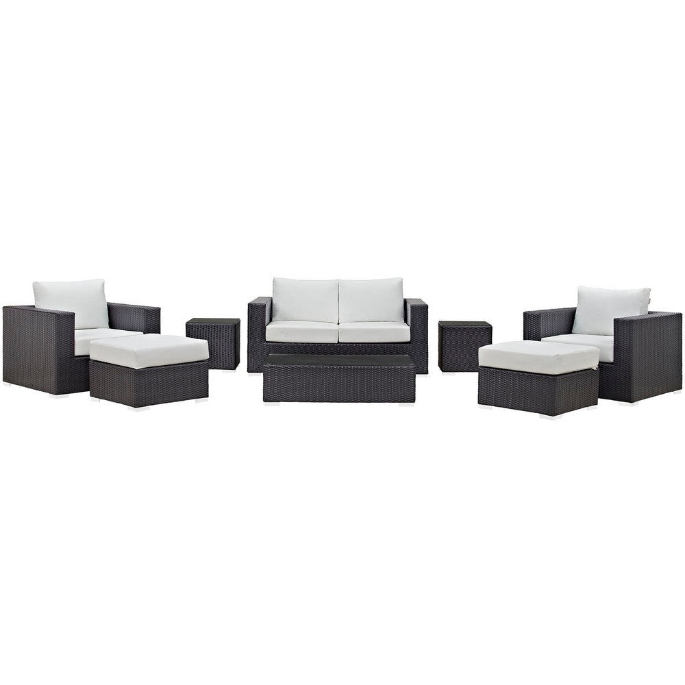 Modway Convene 8-Piece Outdoor Patio Sofa Set with Powder Coated Aluminum Frame in Espresso White MDY-EEI-2159-EXP-WHI-SET