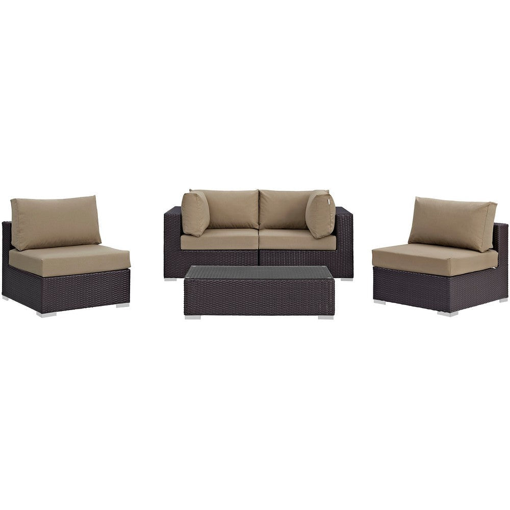 Modway Convene Wicker Rattan 5-Piece Outdoor Patio Furniture Set in Espresso Mocha MDY-EEI-2163-EXP-MOC-SET