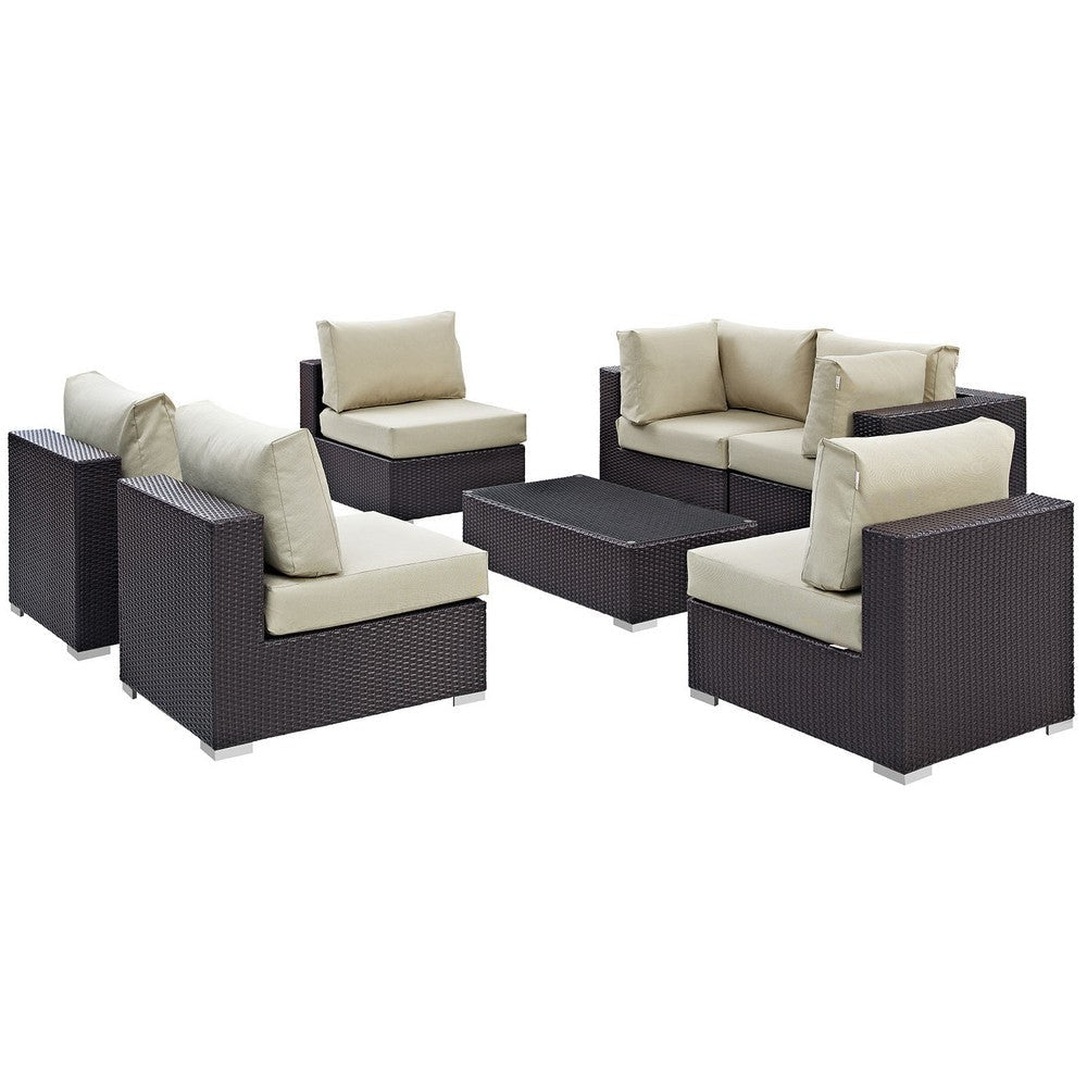 Modway Convene 7-Piece Outdoor Patio Sectional Set in Espresso Beige MDY-EEI-2164-EXP-BEI-SET