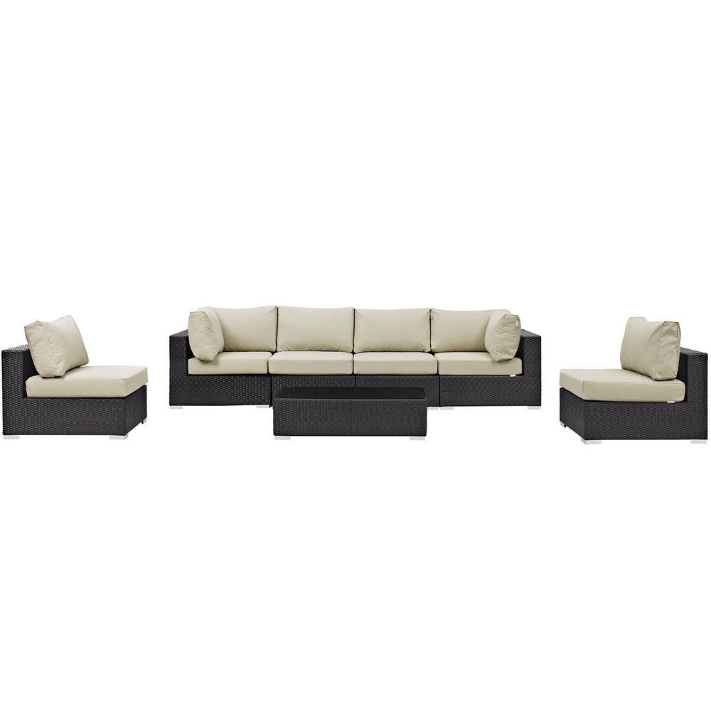 Modway Convene 7-Piece Outdoor Patio Sectional Set in Espresso Beige MDY-EEI-2164-EXP-BEI-SET