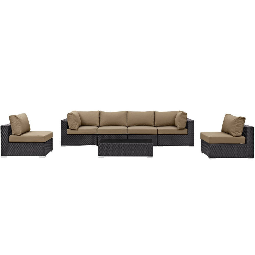 Modway Convene 7-Piece Outdoor Patio Sectional Set in Espresso Mocha MDY-EEI-2164-EXP-MOC-SET