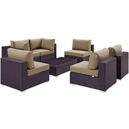 Modway Convene 7-Piece Outdoor Patio Sectional Set in Espresso Mocha