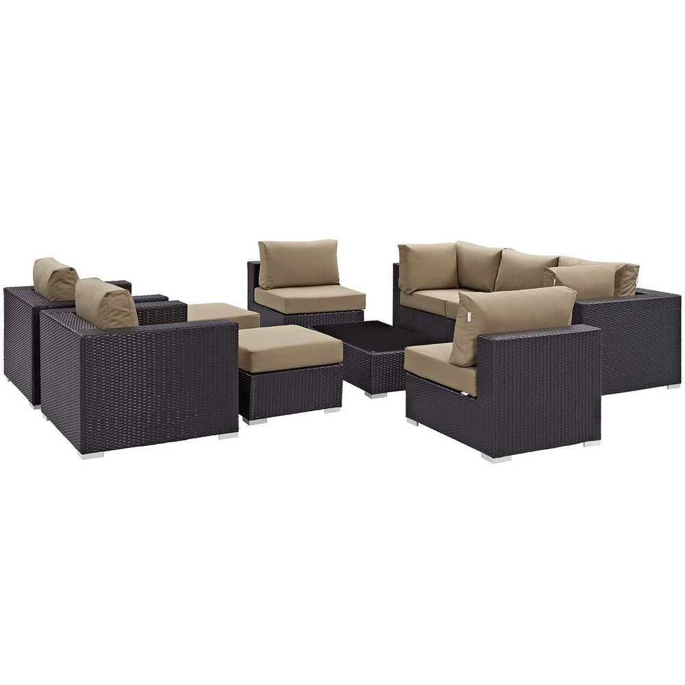 Modway Convene Collection 10-Piece Outdoor Patio Sectional Set in Espresso Mocha