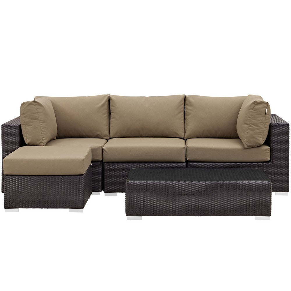 Modway Convene Wicker Rattan 5-Piece Outdoor Patio Sectional Sofa Furniture Set in Espresso Mocha MDY-EEI-2172-EXP-MOC-SET