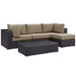 Modway Convene Wicker Rattan 5-Piece Outdoor Patio Sectional Sofa Furniture Set in Espresso Mocha