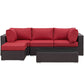 Modway Convene Wicker Rattan 5-Piece Outdoor Patio Sectional Sofa Furniture Set in Espresso Red MDY-EEI-2172-EXP-RED-SET