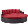 Modway Convene Wicker Rattan Outdoor Patio Retractable Canopy Round Poolside Sectional Sofa Daybed with Cushions in Espresso Red