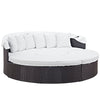 Modway Convene Wicker Rattan Outdoor Patio Retractable Canopy Round Poolside Sectional Sofa Daybed with Cushions in Espresso White