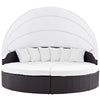 Modway Convene Wicker Rattan Outdoor Patio Retractable Canopy Round Poolside Sectional Sofa Daybed with Cushions in Espresso White