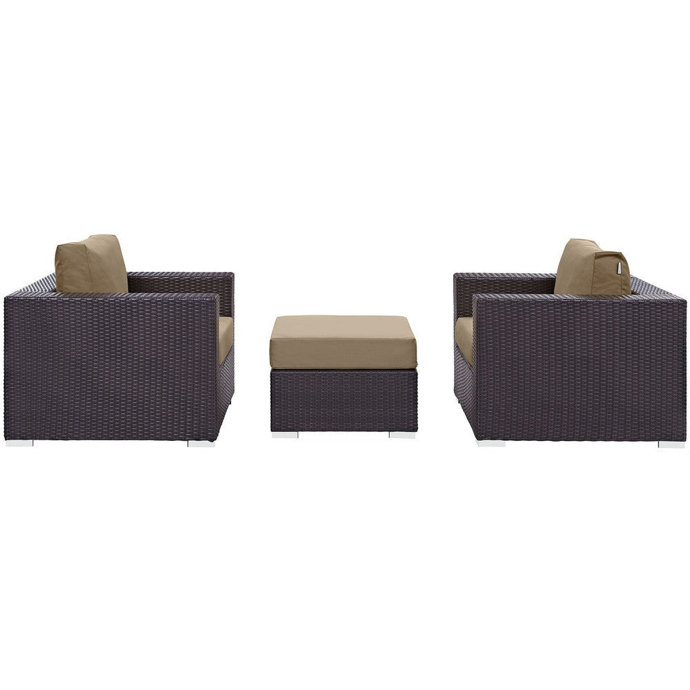 Modway Convene Wicker Rattan 3-Piece Outdoor Patio Furniture Set in Espresso Mocha MDY-EEI-2174-EXP-MOC-SET