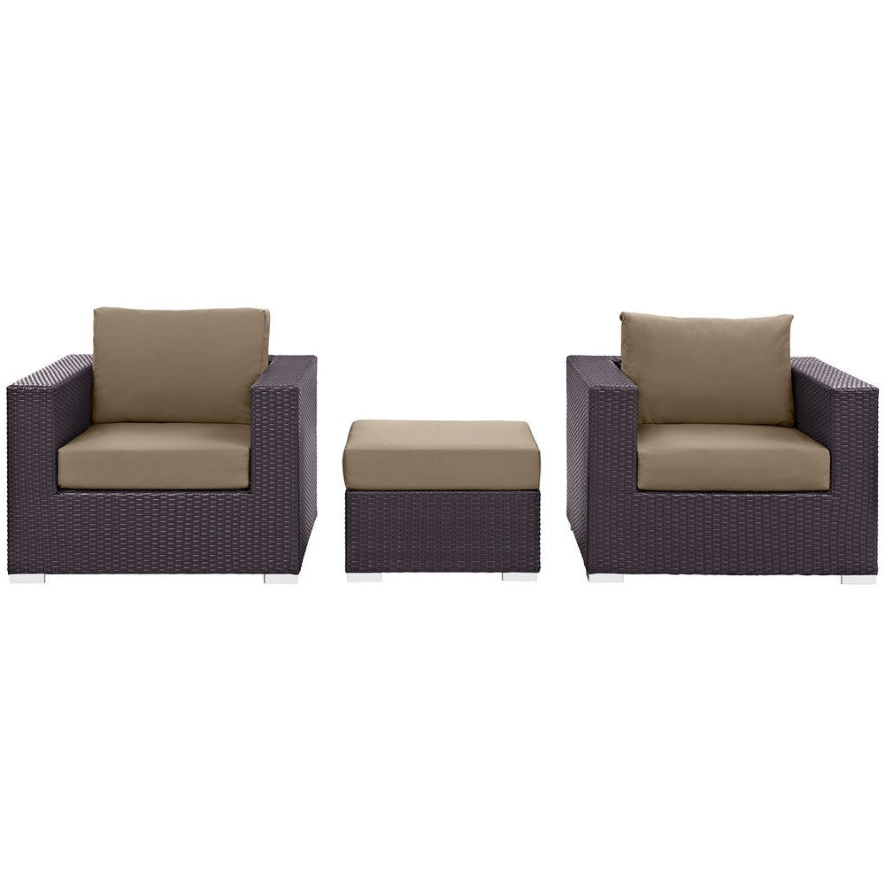 Modway Convene Wicker Rattan 3-Piece Outdoor Patio Furniture Set in Espresso Mocha MDY-EEI-2174-EXP-MOC-SET