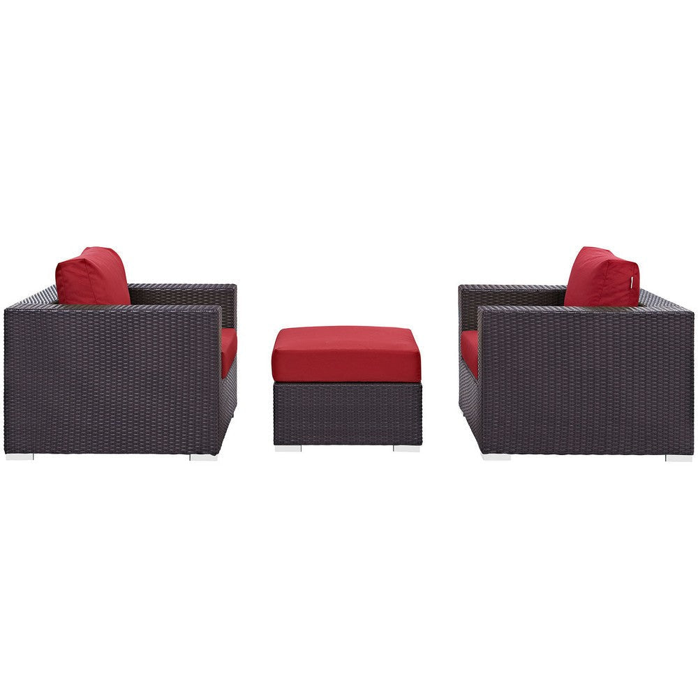 Modway Convene Wicker Rattan 3-Piece Outdoor Patio Furniture Set in Espresso Red MDY-EEI-2174-EXP-RED-SET