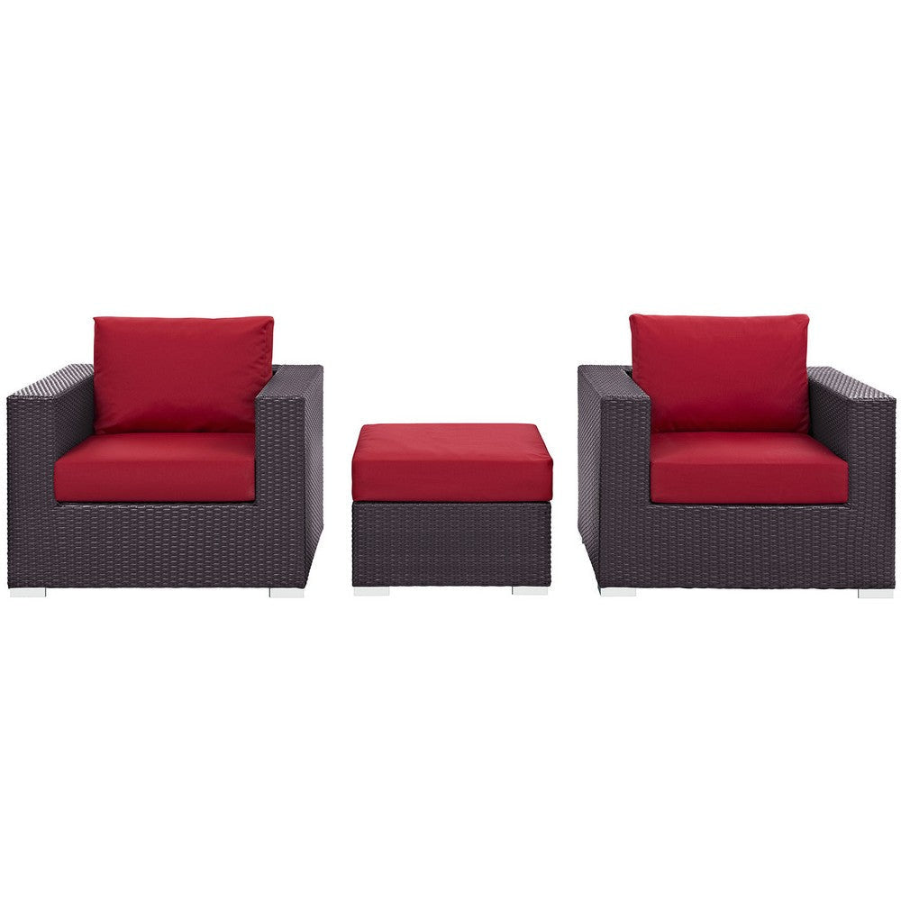 Modway Convene Wicker Rattan 3-Piece Outdoor Patio Furniture Set in Espresso Red MDY-EEI-2174-EXP-RED-SET