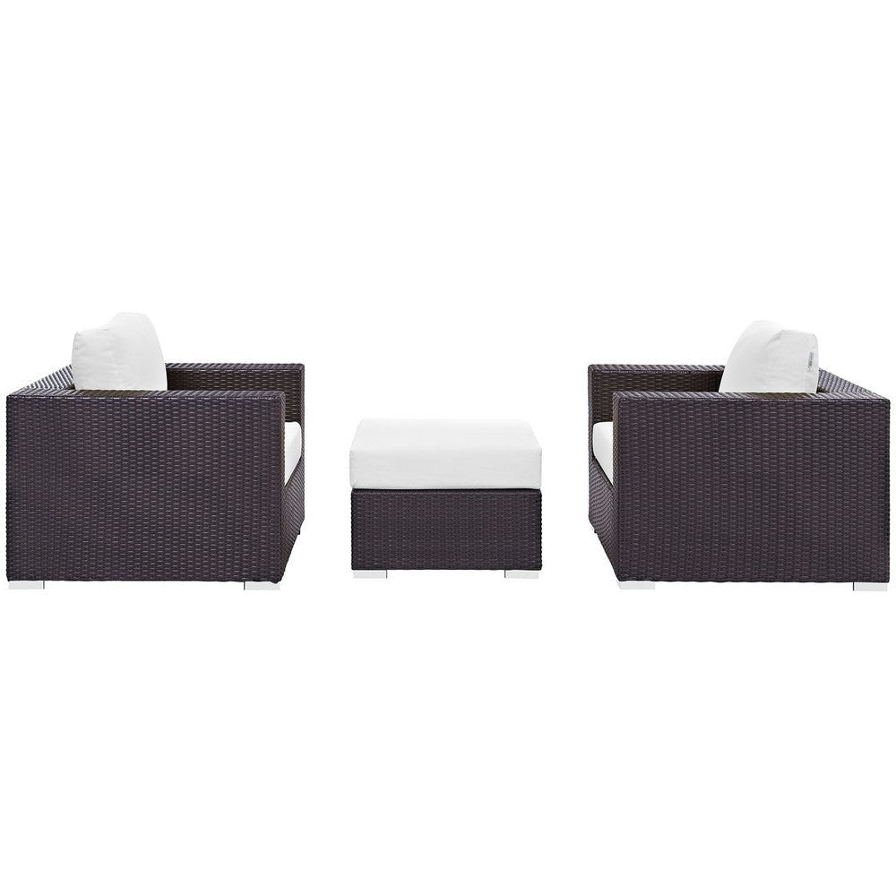 Modway Convene Wicker Rattan 3-Piece Outdoor Patio Furniture Set in Espresso White MDY-EEI-2174-EXP-WHI-SET