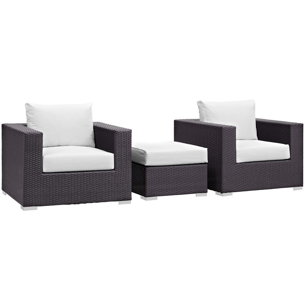 Modway Convene Wicker Rattan 3-Piece Outdoor Patio Furniture Set in Espresso White