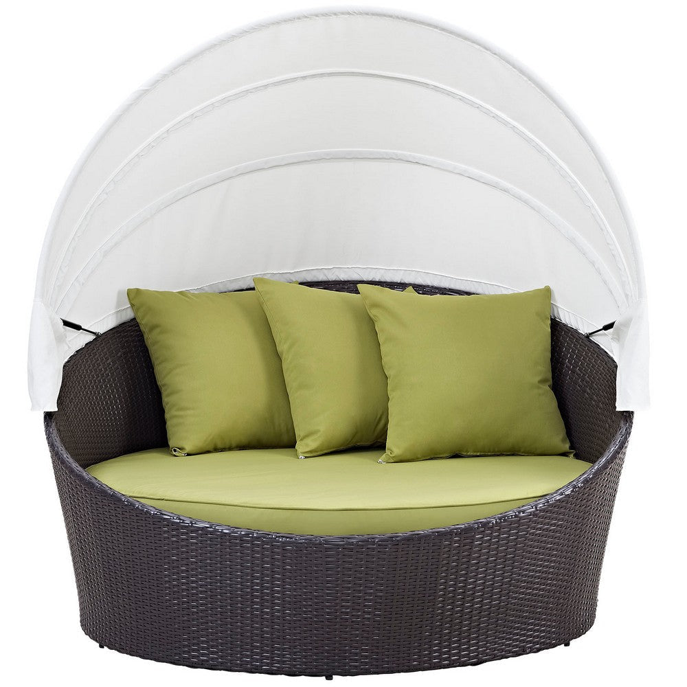 Modway Convene Wicker Rattan Outdoor Patio Retractable Canopy Round Poolside Sofa Daybed in Espresso Peridot MDY-EEI-2175-EXP-PER