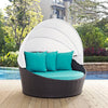 Modway Convene Wicker Rattan Outdoor Patio Retractable Canopy Round Poolside Sofa Daybed in Espresso Turquoise MDY-EEI-2175-EXP-TRQ