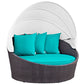 Modway Convene Wicker Rattan Outdoor Patio Retractable Canopy Round Poolside Sofa Daybed in Espresso Turquoise