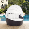 Modway Convene Wicker Rattan Outdoor Patio Retractable Canopy Round Poolside Sofa Daybed in Espresso White MDY-EEI-2175-EXP-WHI