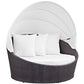 Modway Convene Wicker Rattan Outdoor Patio Retractable Canopy Round Poolside Sofa Daybed in Espresso White