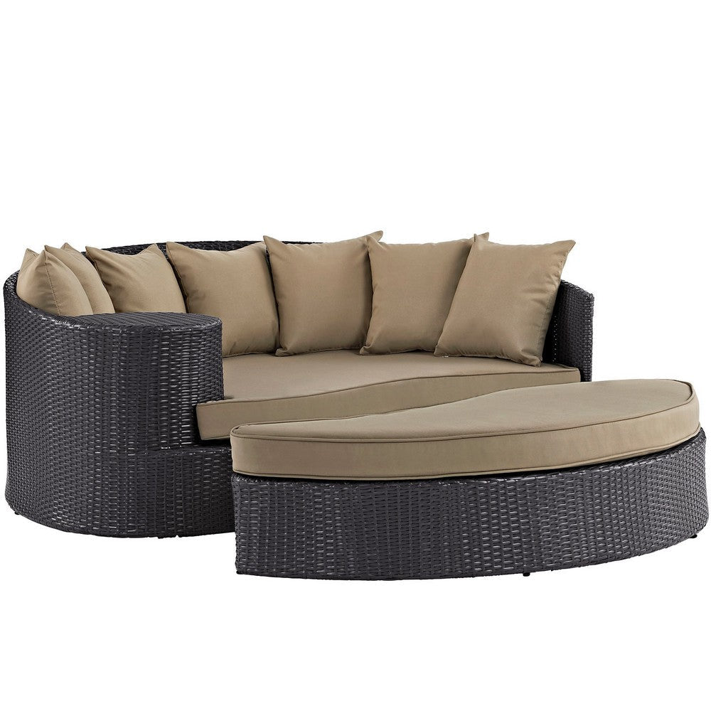 Modway Convene Wicker Rattan Outdoor Patio Poolside Sectional Sofa Daybed with Cushions in Espresso Mocha