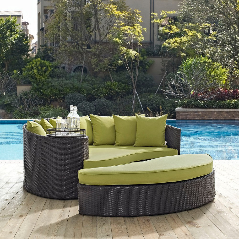 Modway Convene Wicker Rattan Outdoor Patio Poolside Sectional Sofa Daybed with Cushions in Espresso Peridot MDY-EEI-2176-EXP-PER