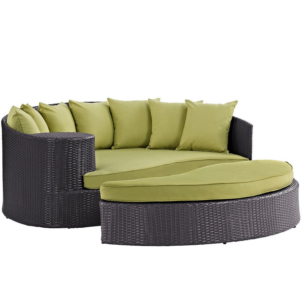 Modway Convene Wicker Rattan Outdoor Patio Poolside Sectional Sofa Daybed with Cushions in Espresso Peridot