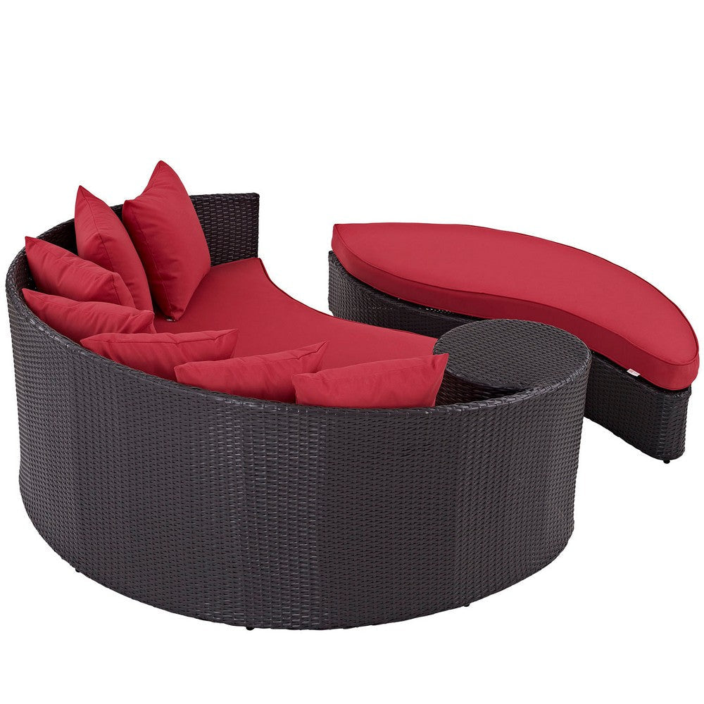 Modway Convene Wicker Rattan Outdoor Patio Poolside Sectional Sofa Daybed with Cushions in Espresso Red MDY-EEI-2176-EXP-RED