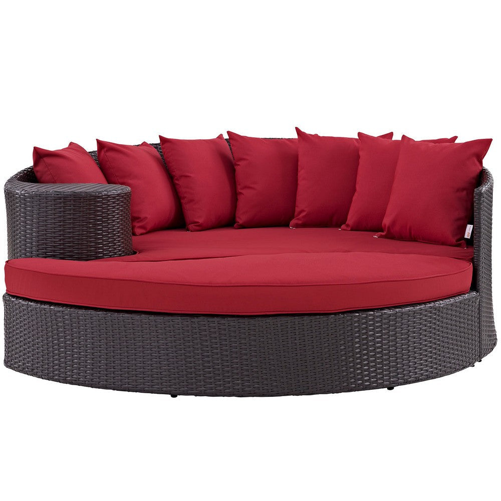 Modway Convene Wicker Rattan Outdoor Patio Poolside Sectional Sofa Daybed with Cushions in Espresso Red MDY-EEI-2176-EXP-RED