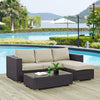 Modway Convene Wicker Rattan 3-Piece Outdoor Patio Furniture Sofa Set in Espresso Beige MDY-EEI-2178-EXP-BEI-SET