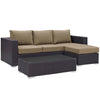 Modway Convene Wicker Rattan 3-Piece Outdoor Patio Furniture Sofa Set in Espresso Mocha