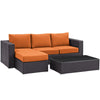 Modway Convene Wicker Rattan 3-Piece Outdoor Patio Furniture Sofa Set in Espresso Orange MDY-EEI-2178-EXP-ORA-SET