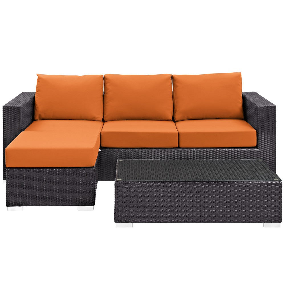 Modway Convene Wicker Rattan 3-Piece Outdoor Patio Furniture Sofa Set in Espresso Orange MDY-EEI-2178-EXP-ORA-SET