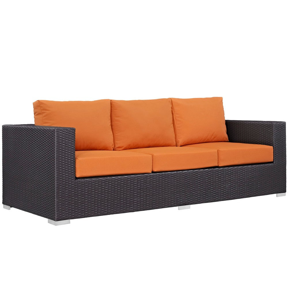 Modway Convene Wicker Rattan 3-Piece Outdoor Patio Furniture Sofa Set in Espresso Orange MDY-EEI-2178-EXP-ORA-SET