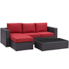 Modway Convene Wicker Rattan 3-Piece Outdoor Patio Furniture Sofa Set in Espresso Red MDY-EEI-2178-EXP-RED-SET