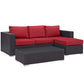 Modway Convene Wicker Rattan 3-Piece Outdoor Patio Furniture Sofa Set in Espresso Red