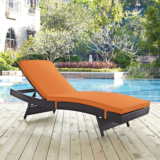 Modway Convene Wicker Rattan Outdoor Patio Chaise Lounge Chair in Espresso Orange