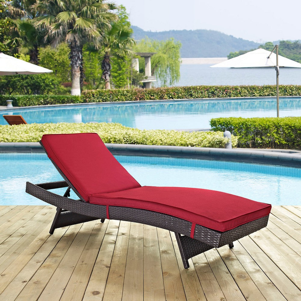 Modway Convene Wicker Rattan Outdoor Patio Chaise Lounge Chair in Espresso Red