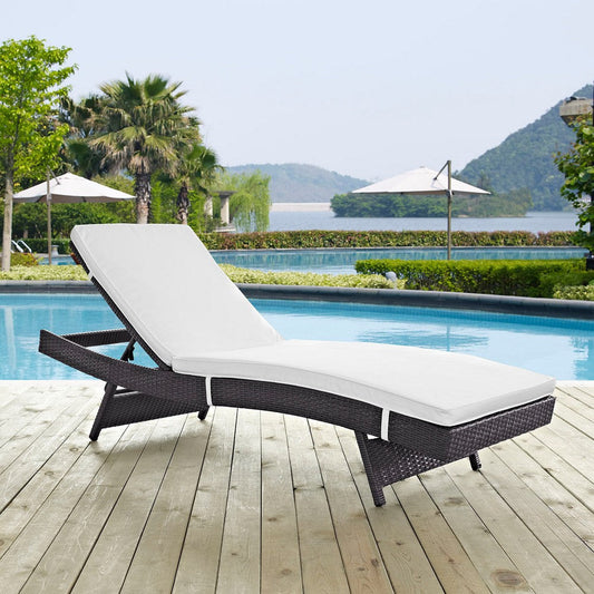 Modway Convene Wicker Rattan Outdoor Patio Chaise Lounge Chair in Espresso White