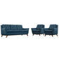 Modway Beguile Mid-Century Modern Sofa Upholstered Fabric with Sofa and Two Armchairs in Azure