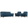 Modway Beguile Mid-Century Modern Sofa Upholstered Fabric with Sofa and Two Armchairs in Azure