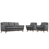 Modway Beguile Mid-Century Modern Sofa Upholstered Fabric with Sofa and Two Armchairs in Gray