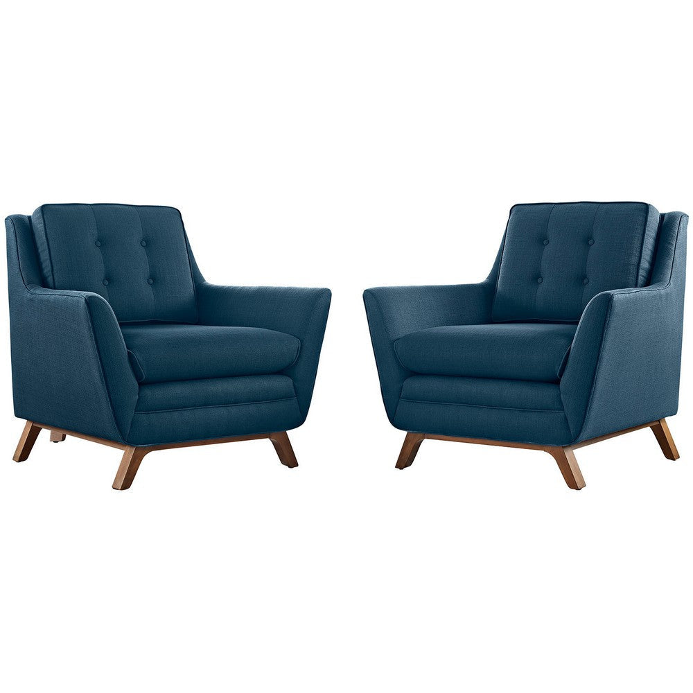 Modway Beguile Mid-Century Two Modern Armchair Set Upholstered Fabric in Azure