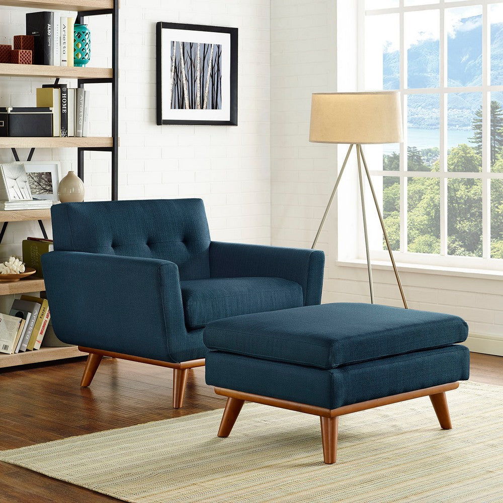 Modway Engage Mid-Century Modern Upholstered Fabric Accent Armchair and Ottoman in Azure MDY-EEI-2187-AZU-SET