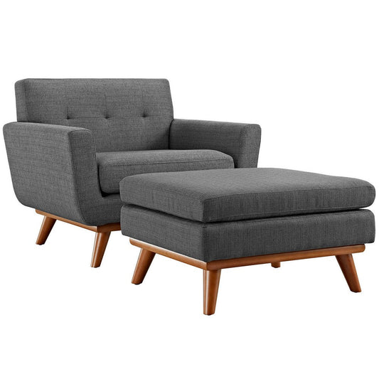 Modway Engage Mid-Century Modern Upholstered Fabric Accent Armchair and Ottoman in Gray